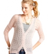 Give your jeans and tee uniform a soft touch with this pointelle-knit cardi from Pink Rose -- a versatile layer for virtually any day!