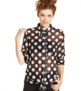Bring on the fun in American Rag's polka-dot print blouse! The tie-front style and sheer design add loads of sass.