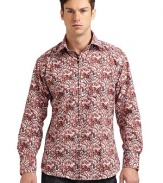 THE LOOKSpirited Euro stylingBright paisley print on crisp poplinSignature square buttonsSpread collar with single button at backLong sleeves with button cuffsRibbon trim inside collar, placket and at cuff placketContrast embroidered logo at back yokeTHE MATERIALCottonCARE & ORIGINMachine washImported