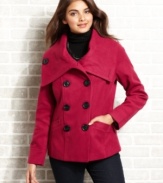 Update your cold-weather look with Dollhouse's cozy, wide-collar pea coat!