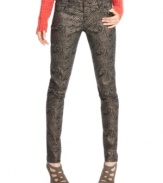 You're so fierce: turn to Celebrity Pink Jean's metallic-coated, snakeskin-print skinny jeans for a day of high style.