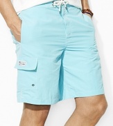 The relaxed-fitting Kailua trunk is crafted in a bold solid hue from quick-drying nylon.