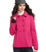 Warm up in LA Kitty's fresh take on the pea coat! The double-breasted buttons create a classic look while the cozy sweatshirt fabric makes this jacket a sporty, lightweight surprise.