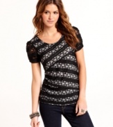 Designed for the trend-lovin' girl who fancies a bit of lace, this top from BCX features a stately, two-toned bodice -- and looks awesome with your dark wash skinny jeans!