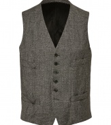 Finish your look on a dashing note with Neil Barretts crinkle grey vest, perfectly tailored to modern-dandy looks - V-neckline, button-down front, font slit pockets, adjustable back sash - Pair with dress shirts and sharply tailored blazers, or work sartorial style with favorite tees and jeans