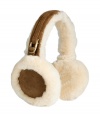 Both comfortable and stylish, UGG Australias shearling earmuffs are an ultra cozy cold weather must - Cream shearling, chestnut suede band with double logo engraved U-ring at side - Wear with puffy parkas and matching shearling boots