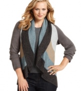 Colorful stripes up the drama on Charter Club's cozy plus size cardigan. The soft, cascading collar makes it ideal for layering.