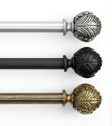 Exquisitely crafted, the Paulina curtain rod set evokes a classic appeal. Beautifully detailed finials feature a design of overlapping leaves in a refined round shape for a traditional sensibility.