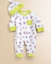 Colorful butterflies adorn this cute and cozy one-piece with contrasting trim and matching hat.CrewneckLong sleevesFront snapsFront patch pocketBottom snaps along inner legsCottonMachine washImported Please note: Number of snaps may vary depending on size ordered. 