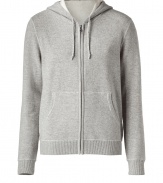 Luxurious hooded jacket in a grey cotton-cashmere blend - Classic hoodie cut, slim, sporty, with long sleeves, zipper and slanted pockets - A favorite basic for leisure and clubs - A great all-arounder, suitable for all casual looks, whether for sport pants, jeans or chinos