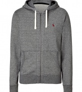 Casual hooded zip-up jacket in grey cotton blend - Classically sporty slim cut, with long sleeves, zip closure and pouch pockets on either side - Drawstring hood - Embroidered Polo logo at chest - A great basic ideal for leisure and sports - Versatile, relaxed style compliments all casual looks, including jeans, chinos and workout gear