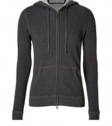 Upgrade your go-to casual staples with this versatile waffled hoodie from Vince - Hood with drawstring, front zip closure, split kangaroo pocket, long sleeves, textured waffle knit - Slim fit - Wear with a tee, jeans, a leather jacket, and trainers