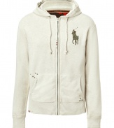 With its super soft fleece and edgy studded accents, Polo Ralph Laurens oversized logo hoodie gives laid-back looks that cool urban edge - Zippered front, split kangaroo pockets, fine ribbed trim, slim sporty fit - The perfect partner for casual days