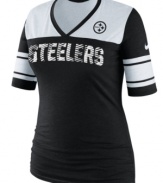 Game on! Make it known Pittsburgh Steelers fans mean business with this NFL t-shirt from Nike.