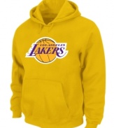 Keep warm in this solid hoodie featuring the Los Angeles Lakers by Majestic.