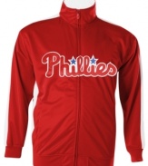 A walk is as good as a run. Display your team pride no matter what activity you're doing with this Philadelphia Phillies MLB track jacket from Majestic.