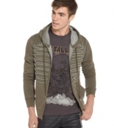 Pop the hood on cool, casual style with this embroidered zip-up sweatshirt from Andrew Charles.