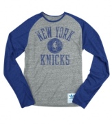 Rush the court! Be a part of the team victory with this New York Knicks NBA raglan shirt from adidas.