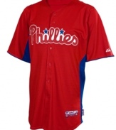 Get some experience feeling like a part of the team with this Philadelphia Phillies MLB batting practice jersey from Majestic.