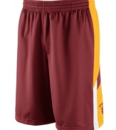 Get your game on while supporting your favorite NCAA team with these USC Trojans basketball shorts featuring Dri-Fit technology from Nike.