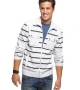 Stripes on this jacket from INC International Concepts add nautical cool to your casual look this fall.