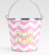 A galvanized bucket is a convenient spot for all of your beach and pool gear, from flip flops to kids toys. It's also a clever gift basket, ready to fill and give to a favorite beachcomber. Top handle 11H X 11 diameter Made in USA FOR PERSONALIZATION Select a quantity, then scroll down and click on PERSONALIZE & ADD TO BAG to choose and preview your monogramming options. Please allow 3-4 weeks for delivery.