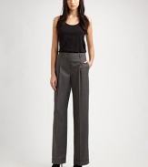 EXCLUSIVELY AT SAKS in Flint Melange. Wide-leg, cuffed silhouette tailored in soft, stretch wool flannel.Belt loops Front zipper Single front pleats Slash pockets Cuffed hem Back waist darts Inseam, about 32 97% virgin wool/3% elastaneDry cleanImported of Italian fabric 