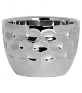 Dazzle a crowd with the Atelier nut bowl from Monique Lhuillier Waterford. A jewel-like geometric motif in gleaming nickel plate adds modern brilliance to the mix.