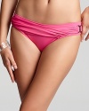 Draped swim bottoms with buckled details at hips from BECCA® by Rebecca Virtue.