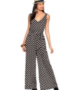 Perfect for a spring daytime ensemble, this dot-printed Bar III jumpsuit channels the stylish seventies for a look that's both relaxed and fashion-forward!