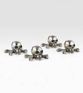 Essential for the well-appointed home, this stunning set includes four silver-tone skull-and-crossbones place card holders, and 12 blank cards.Silver-plated brass1¾ L X 2½ HImported