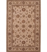 Inspired by the incomparably elegant carpets of 17th Century Persia, this accent rug makes an unmistakably Old World statement with extraordinary detail, a luxuriously soft texture and a spray of floral motifs. Meticulously hand crafted in premium wool and specially dyed for a subtle, vintage look.