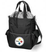 Fuel your football addiction. A no-fuss take on classic picnic baskets, the NFL-themed Activo tote is made entirely of fabric that's durable, water resistant and comfortable to carry. Featuring five pockets and a 24-can capacity for tailgating and more.