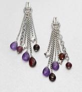 From the Bijoux Collection. Amethyst, garnet and carnelian on sterling silver chains makes for a pretty style with plenty of movement. Amethyst, garnet and carnelianSterling silverDrop, about 3Post backImported 