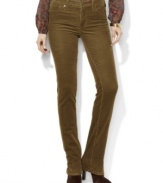 Rendered in luxuriously smooth stretch corduroy, Lauren Jeans Co.'s classic straight-leg pant exudes iconic style.