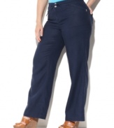 Pair all your new spring tops with INC's plus size size linen pants, cinched by a drawstring waist.