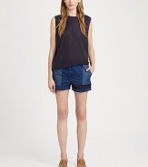 Contrasting patchwork panels adds an eye-catching effect to these soft cotton shorts. Tab closureZip flyFront slash pocketsBack patch pocketsRise, about 10Inseam, about 2½CottonDry cleanImportedSIZE & FITModel shown is 5'10 (177cm) wearing US size Small. 