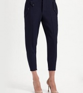 A timeless cut with a decidedly modern update, finely tailored in ribbed wool with inner leg seams and button accents.Concealed hook-and-eye and button closure with interior button tab Belt loops with button closure Button flap coin pocket Slash pockets with decorative angled flaps Seamed details at the inner leg Concealed zip closure at the ankles Tapered leg Back seams Back button welt pocketsInseam