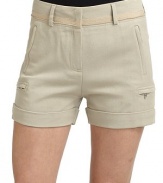 THE LOOKWaistband with belt loopsZip flyDual vertical front zip pocketsDual horizontal front zip pocketsCuffed hemBack welt pockets with zip closureTHE FITInseam, about 13THE MATERIAL52% viscose/43% cotton/5% polyamideCARE & ORIGINDry cleanMade in ItalyModel shown is 5'10 (177cm) wearing US size 4. 