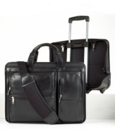 This classic case offers versatility of movement in today's fast paced business world. Maximize travel options by either rolling with the patented wheel and handle system or remove it to carry with more maneuverability. A high-density laptop sleeve protects your computer from bumps and bruises, while the main compartment with file divider and front organizer help transport documents and accessories. One-year limited warranty.