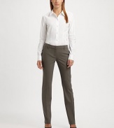 Attention to fit is key in this impeccably-tailored straight-leg silhouette, crafted from lightest wool crepe with just a hint of stretch.Tab-front waistBelt loopsZip-flyFlat frontSlash pocketsBack welt pocketsRise, about 8Inseam, about 3096% wool/4% elastaneDry cleanImported of Italian fabricModel shown is 5'11 (180cm) wearing US size 4.