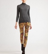 Vivid floral printed pants tailored in a skinny silhouette and accented with concealed ankle zippers.Self waistband with belt loopsZip fly with button closureFive-pocket styleSkinny legs with ankle zippersSignature back patchInseam, about 28.598% cotton/2% spandexDry cleanMade in Italy of imported fabric Model shown is 5'10 wearing US size 4. 