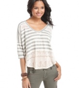 Eyeshadow gives this casual striped top a touch of romance with inset lace at the shoulders and from waist to hem.