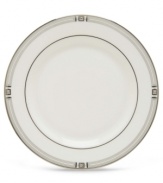 An art deco inspired design, platinum trim and metallic dots lend the Westerly Platinum bread and butter plate sophisticated polish. This versatile collection perfectly coordinates with a variety of stemware and table linens. Qualifies for Rebate