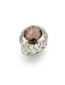 THE LOOKFaceted smoky quartz accentBasketweave designSterling silver settingTHE MEASUREMENTDiameter, about 1ORIGINMade in USA THE LOOKFaceted smoky quartz accentBasketweave designSterling silver settingTHE MEASUREMENTDiameter, about 1ORIGINMade in USA