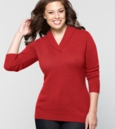 Enjoy the luscious feel of Charter Club's plus size cashmere sweater, finished by a shawl collar.