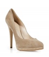 Achieve classic elegance and au courant style with these ultra-luxe shoes from Casadei - Small front platform, high stiletto heel, slightly pointed front- Wear with a pencil skirt or wide leg trousers for an easy office-to-evening look