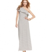 Perfect for an effortless-chic summer look, pair this one-shoulder DKNYC striped maxi dress with your favorite embellished flats or heels!