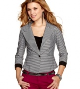 Get your nautical fix in sleek and tailored form with this striped blazer from BCX -- a vivid finish to your colored bottoms!