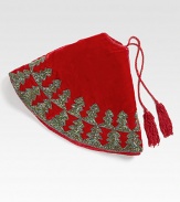 EXCLUSIVELY AT SAKS.COM. A lush velvet tree skirt from renowned designer Sudha Pennathur, handcrafted and embroidered using traditional techniques. Thread embroidery50 diam.Velvet with gold chintz embroidery and rayon cordDry cleanImported